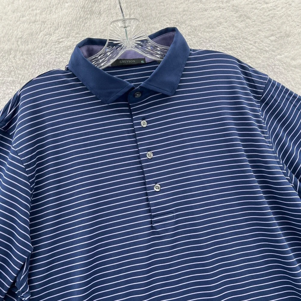 Greyson Polo Shirt Mens XL Relaxed Blue Golf Purple Striped Collared Top *C21* - Picture 4 of 15